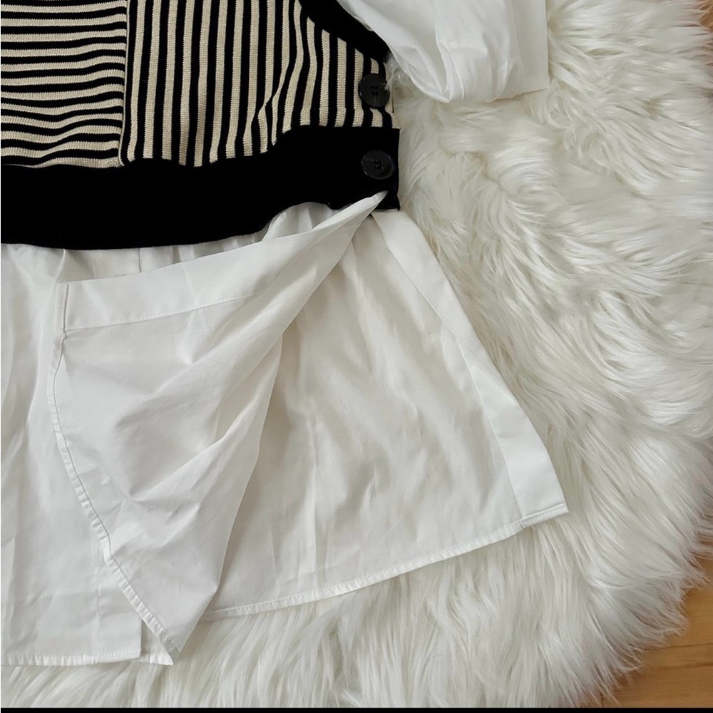 Anthropologie Maeve Black and White Striped Vest with White Blouse - Picture 3 of 5